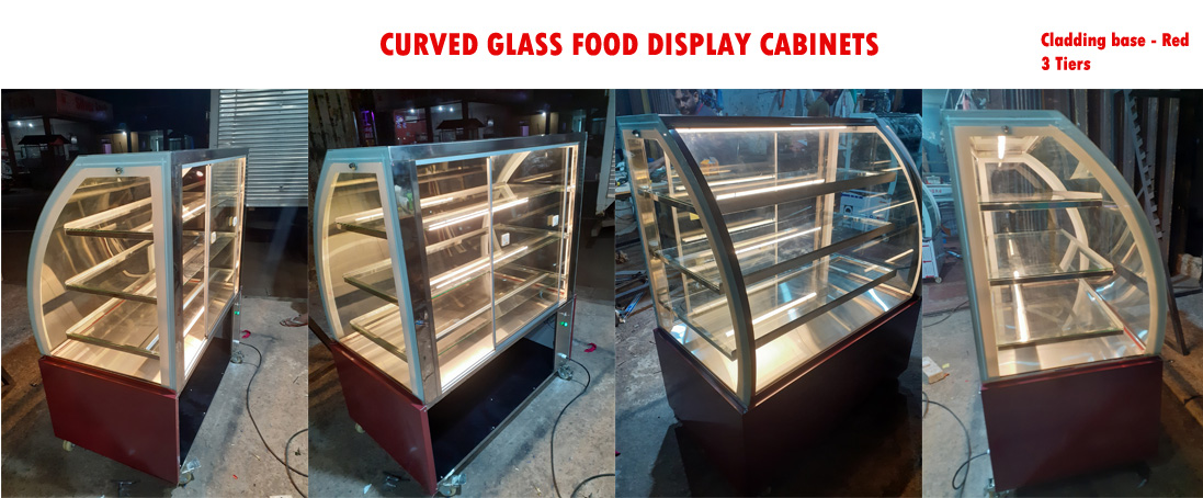 stainless steel curved glass food display