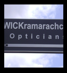 Wickramarachchi opticians light Name Board Delkanda, fabricator installation in sri lanka